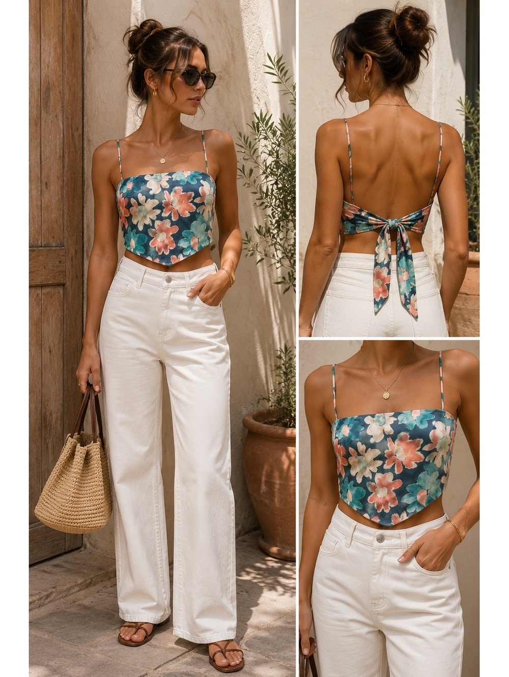Sunday Best Floral Open Back Crop Top Size Small